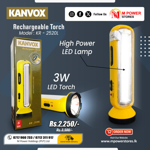 Kanvox Rechargeable Torch (KR - 2520L) - Powerful LED Flashlight for Reliable Illumination