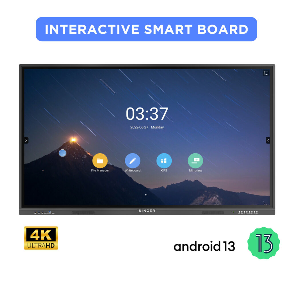 Singer Interactive Smart Board 75" With Android 13 (SLE-75IFPDT) | 8GB/128GB, Powerful Collaboration & Learning Tool