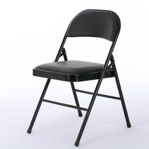 Black folding chair with a sleek design, lightweight and durable, ideal for home, office, or event use.