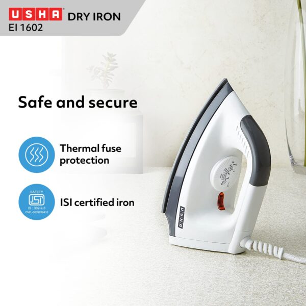 Usha 1000W Dry Iron (EI 1602) with non-stick soleplate and adjustable temperature control