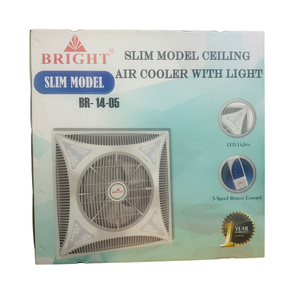 Bright Slim Model Ceiling Air Cooler with LED Light and 3-Speed Remote Control - BR-14-05