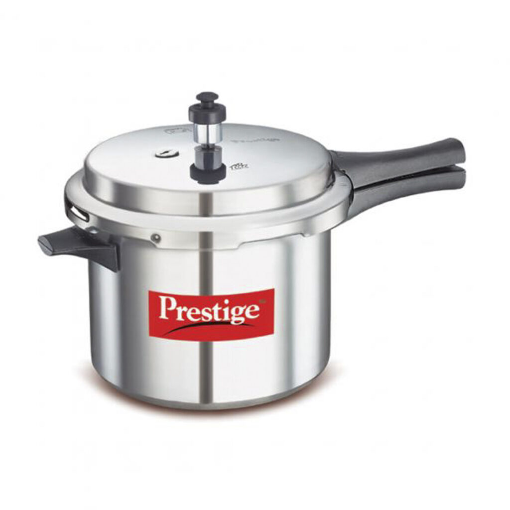 Prestige 5L pressure cooker with durable construction, efficient heat distribution, and safety features for everyday cooking.